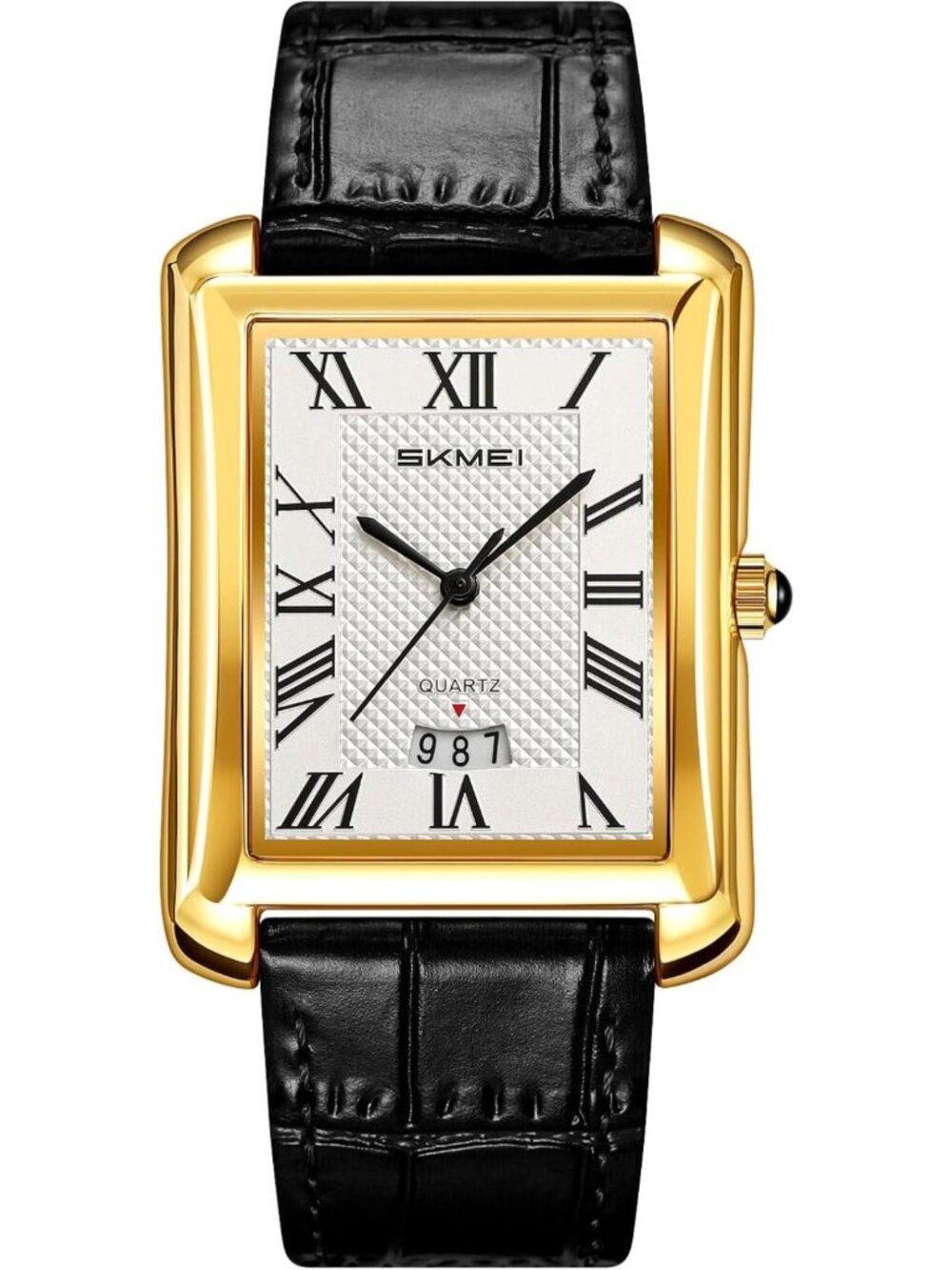Stylish Men's Rectangular Quartz Watch with Roman Numerals & Leather Band